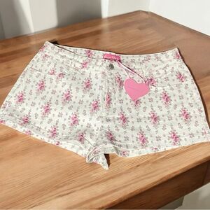 Dolls Kill Sugar Thrillz Floral Romantic Denim Shorts Gardens In Bloom
